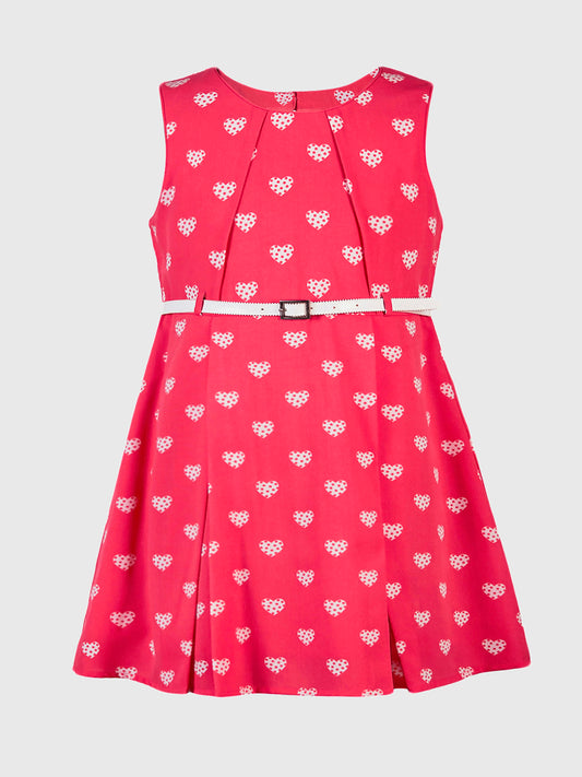 Girls Hearts Print Coral Dress