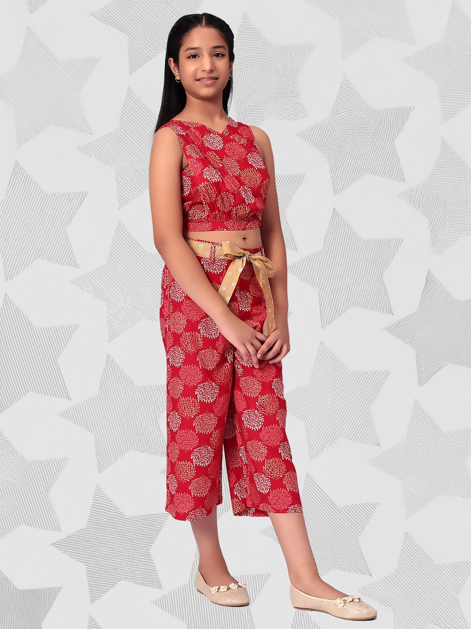 Girls Red Rayon Clothing Set