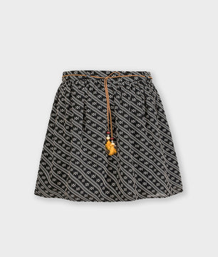 Girls Black and White Printed Striped Skirt