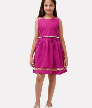 Girls Magenta Cotton Dress