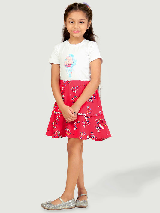 Girls Printed Rayon Flared Skirt