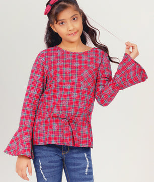 Girls Full Sleeves Top in Check