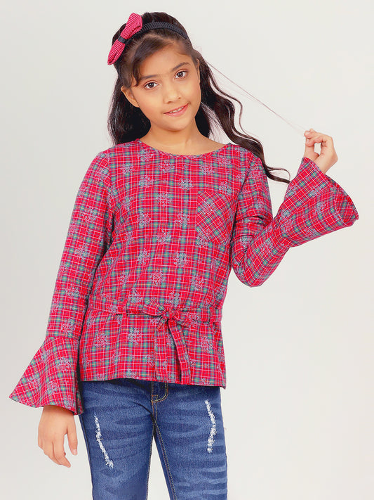 Girls Full Sleeves Top in Check