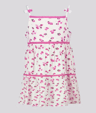 Girls Tiered Midi Dress in Printed Rayon Fabric