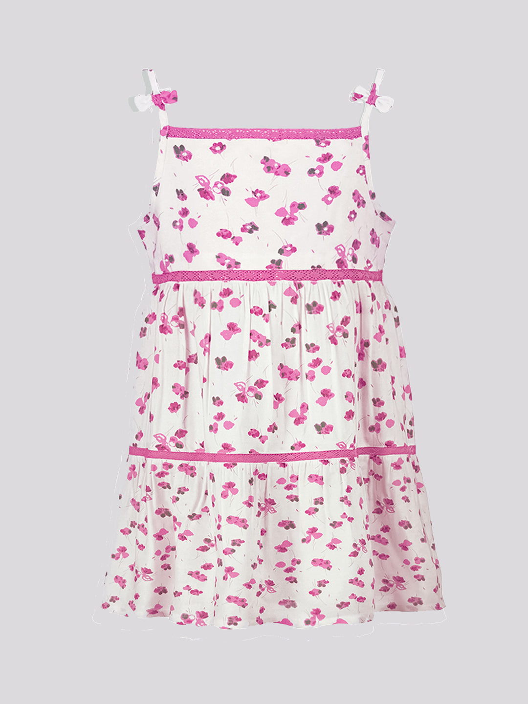 Girls Tiered Midi Dress in Printed Rayon Fabric