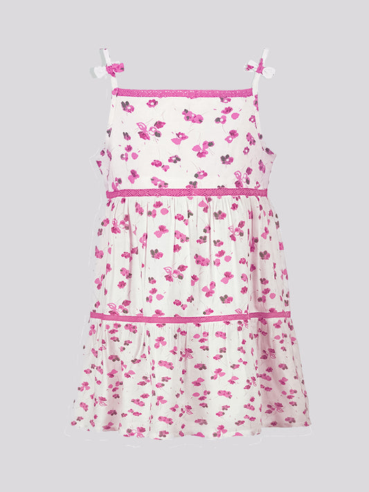 Girls Tiered Midi Dress in Printed Rayon Fabric