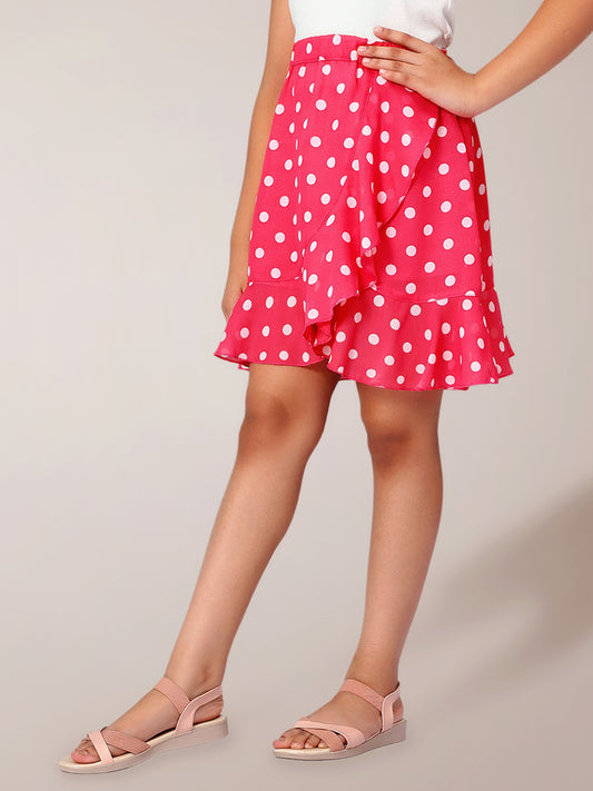 Girls Pink Polka Dotted Georgette Skirt