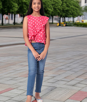 Girls Pink Polka Dotted Georgette Top