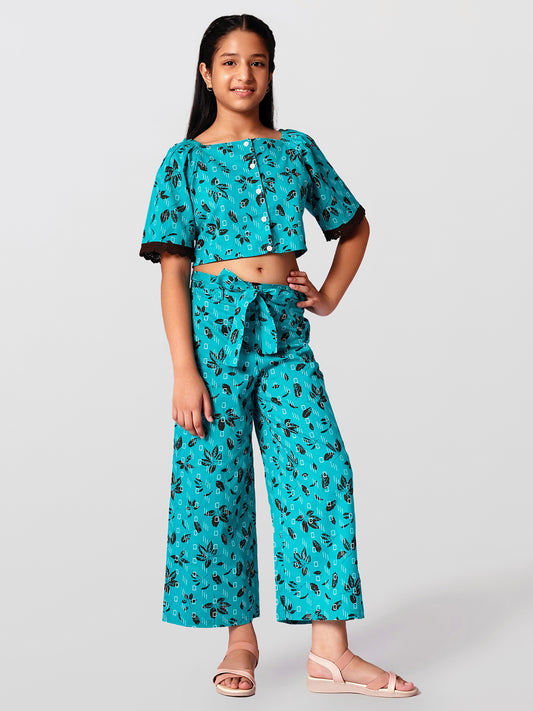 Girls Printed Cotton Top and Palazzo Set