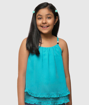 Girls Turquoise Blue Georgette  Top