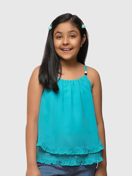 Girls Turquoise Blue Georgette  Top
