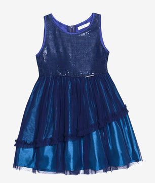 Girls Navy Blue Sequin Party Dress