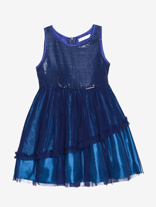 Girls Navy Blue Sequin Party Dress
