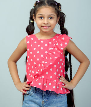 Girls Pink Polka Dotted Georgette Top