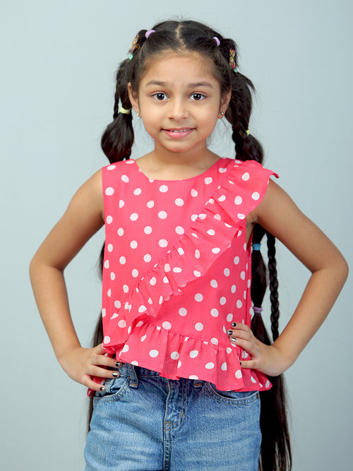 Girls Pink Polka Dotted Georgette Top