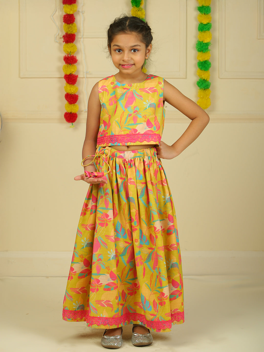 Girls Lehenga Choli in Linen Cotton