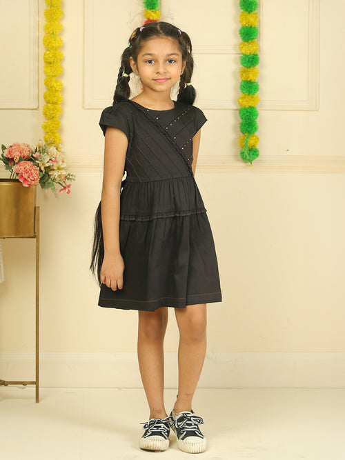 Girls Cotton Satin Dress in Black Color