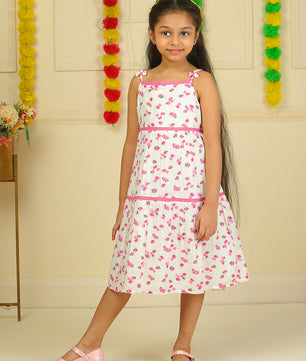 Girls Tiered Midi Dress in Printed Rayon Fabric