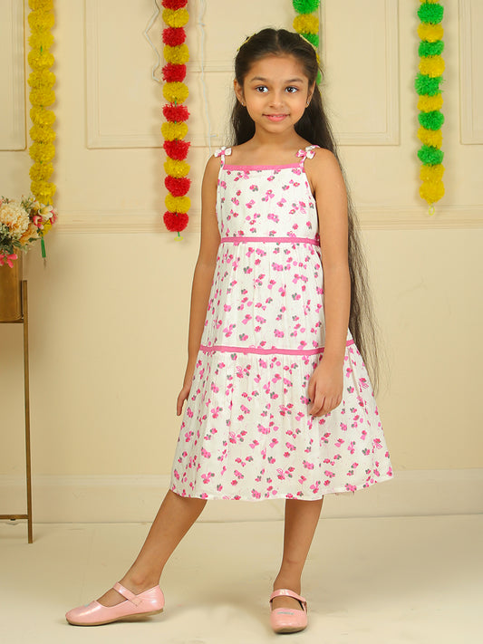 Girls Tiered Midi Dress in Printed Rayon Fabric