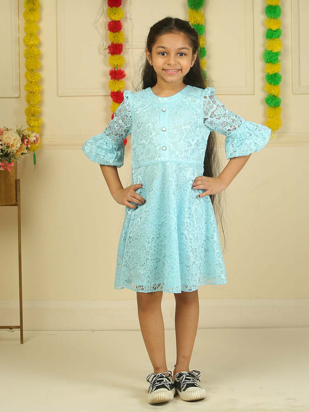 Girls Light Blue Lace Dress