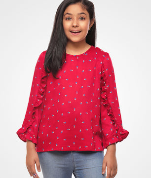 Girls Long Sleeves Rayon Top Maroon