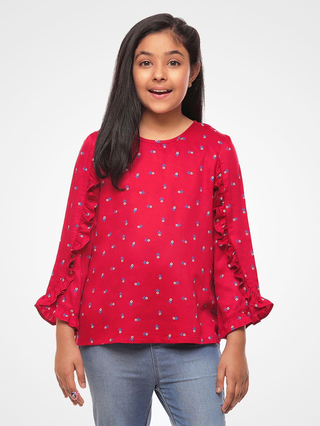 Girls Long Sleeves Rayon Top Maroon