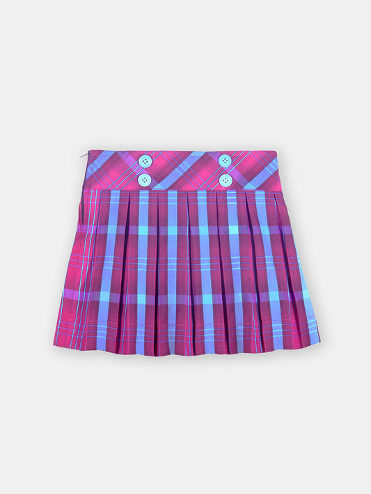 Girls Plaid Skirt in Wine and Blue Checks