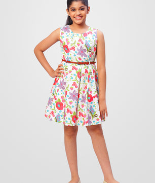 Girls Floral Print Cotton Dress