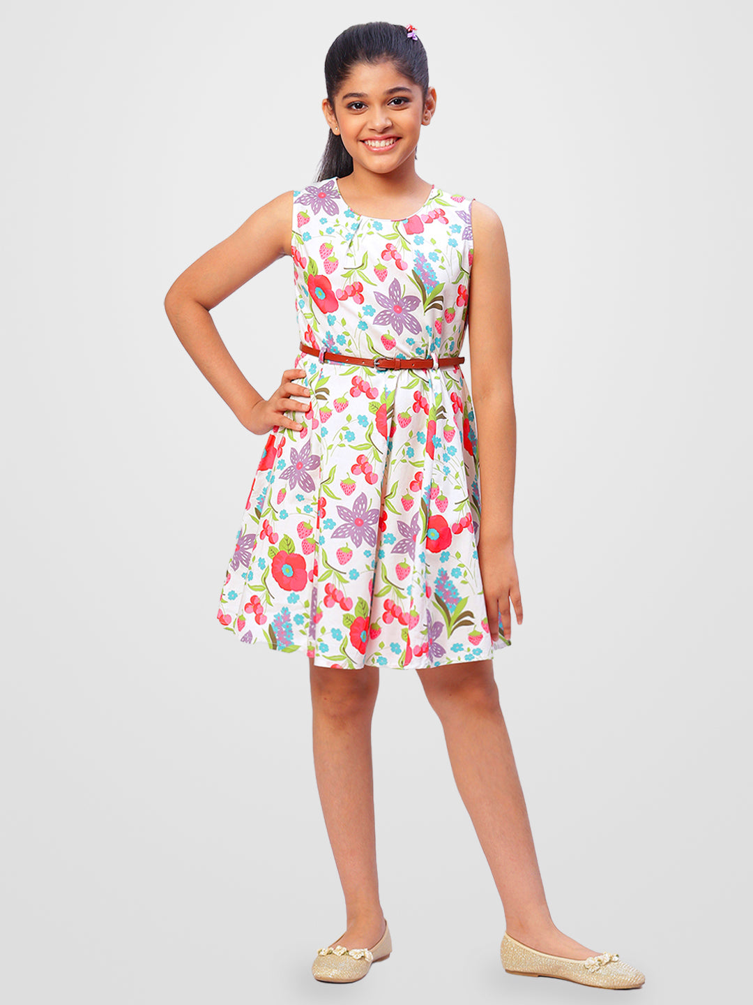 Girls Floral Print Cotton Dress