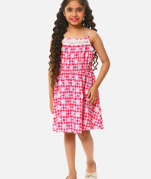 Girls Cat Print Cotton Dress