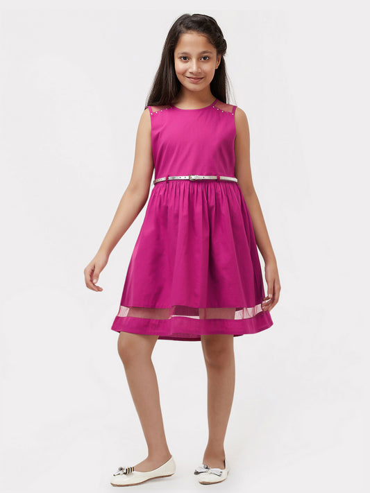 Girls Magenta Cotton Dress