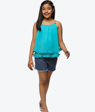 Girls Turquoise Blue Georgette  Top