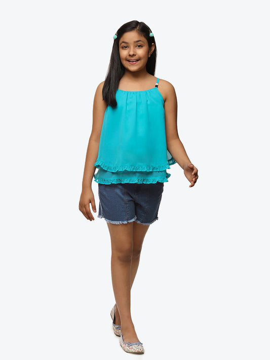 Girls Turquoise Blue Georgette  Top