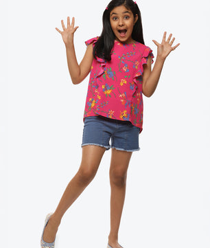 Girls Magenta Ruffles Top