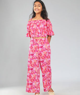 Girls Multicolored Printed Cotton Top and Palazzo Set
