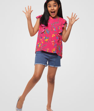 Girls Magenta Ruffles Top