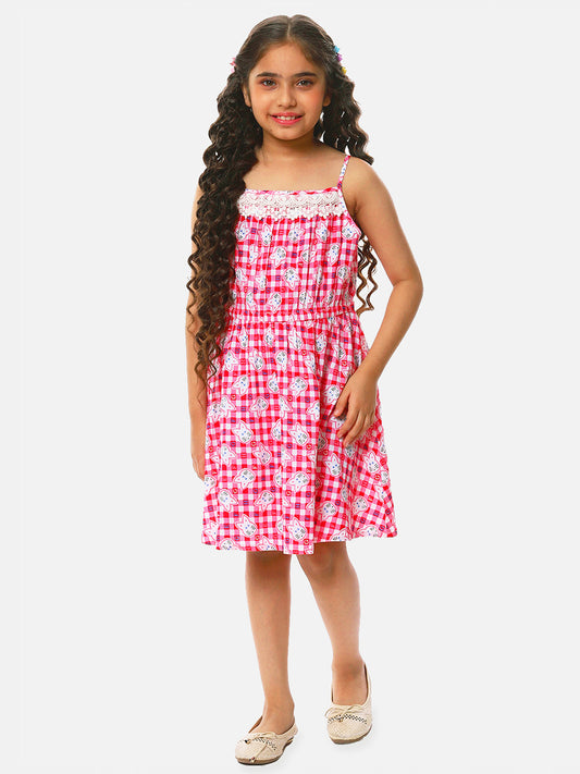 Girls Cat Print Cotton Dress