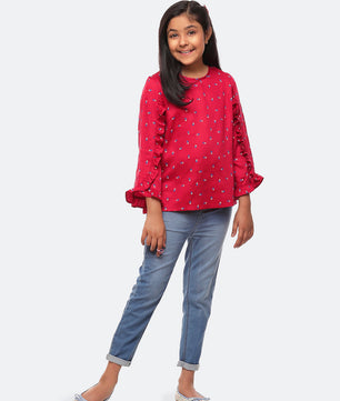 Girls Long Sleeves Rayon Top Maroon