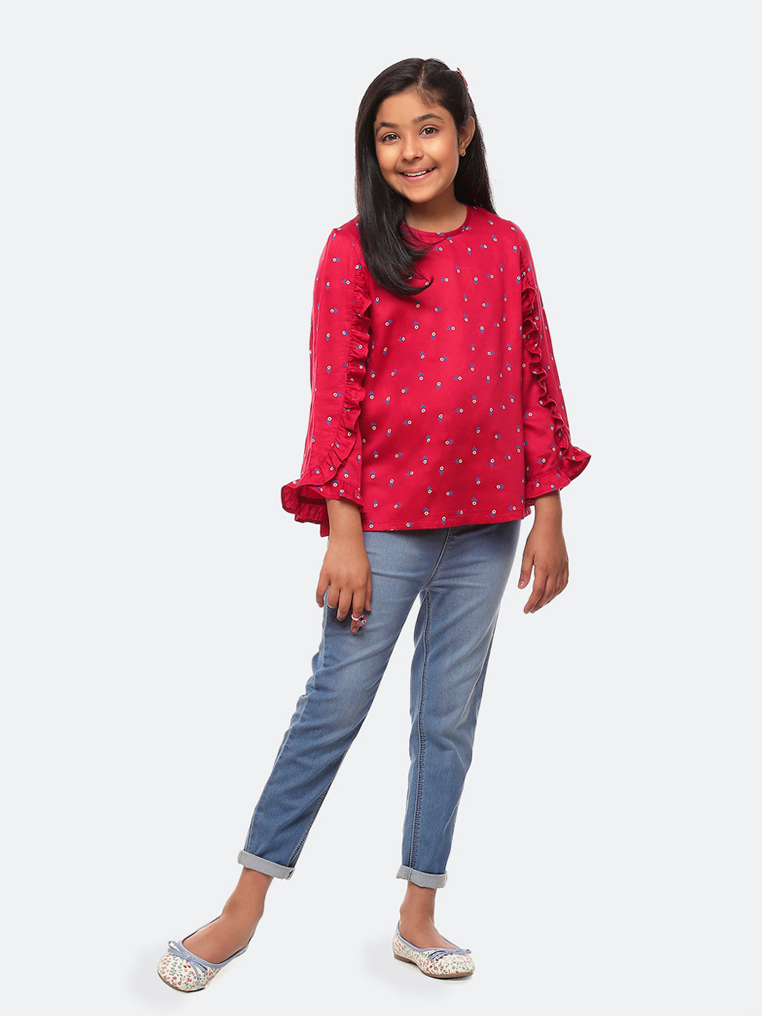 Girls Long Sleeves Rayon Top Maroon