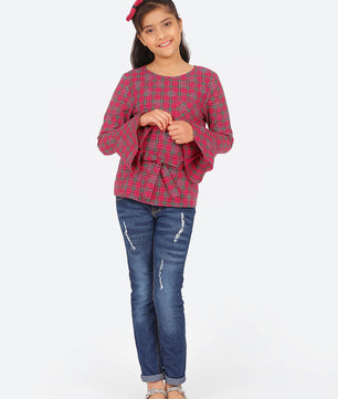 Girls Full Sleeves Top in Check