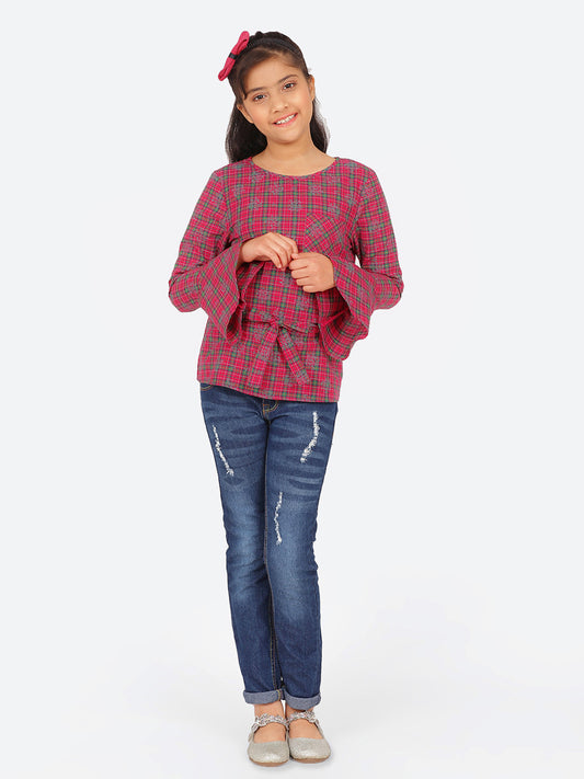 Girls Full Sleeves Top in Check