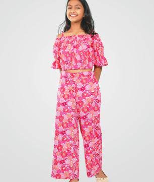 Girls Multicolored Printed Cotton Top and Palazzo Set