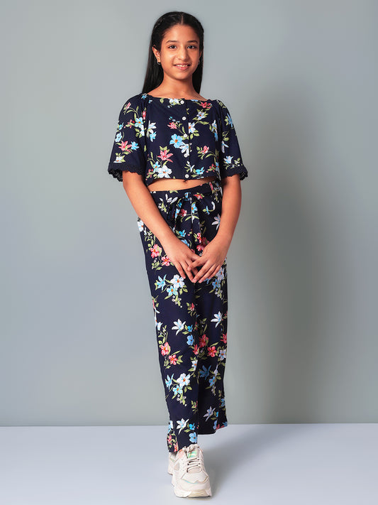 Girls Printed Rayon Top and Palazzo Set