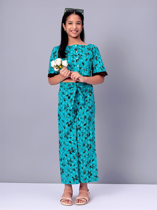 Girls Printed Cotton Top and Palazzo Set
