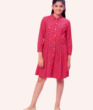 Girls Shirt Style Long Sleeves Dress in Rayon