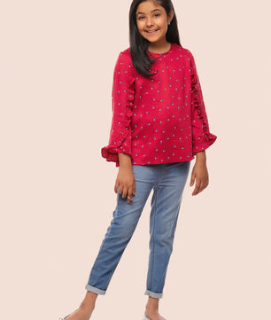 Girls Long Sleeves Rayon Top Maroon