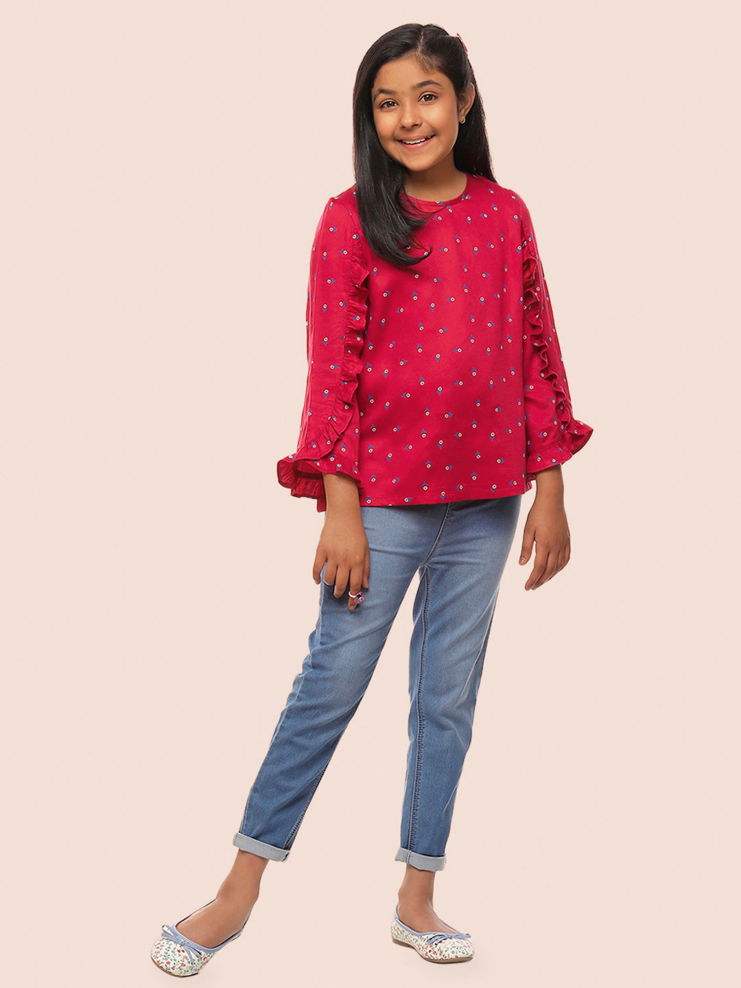 Girls Long Sleeves Rayon Top Maroon