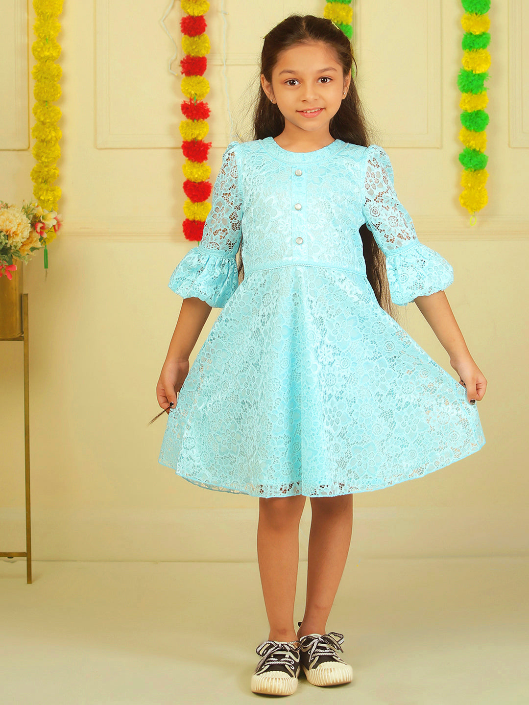 Girls Light Blue Lace Dress
