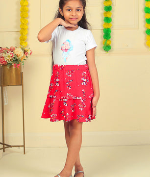 Girls Printed Rayon Flared Skirt