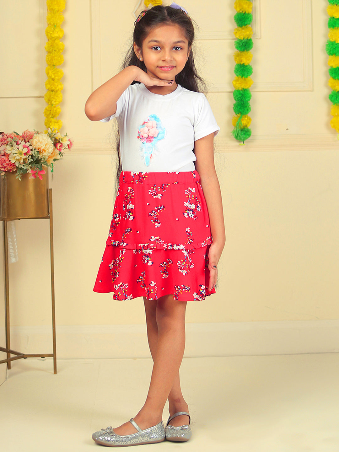 Girls Printed Rayon Flared Skirt